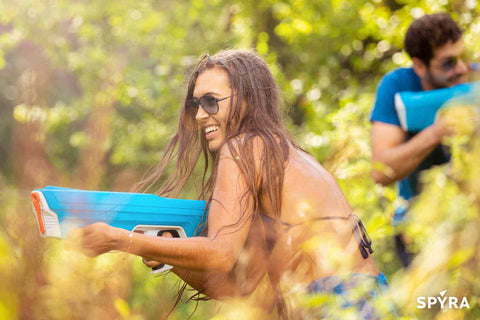 Woman with one blue SpyraTwo